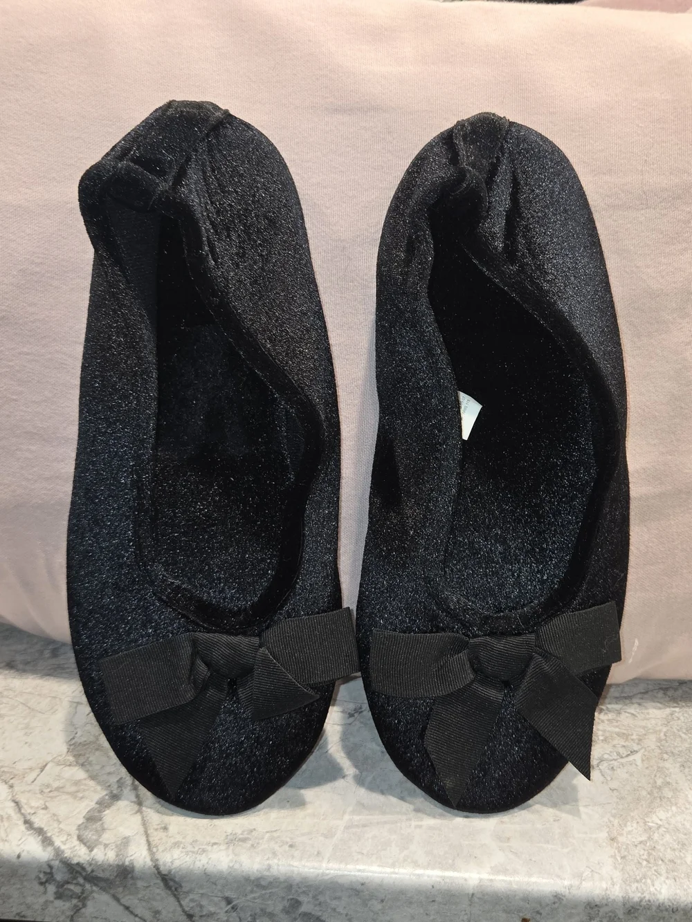 isotoner Black Velvet Ballet Flats with Bow Accent